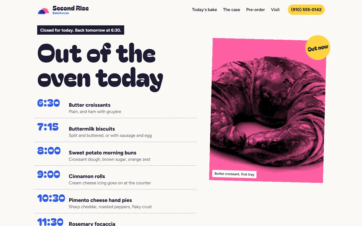 Second Rise Bakehouse website homepage view
